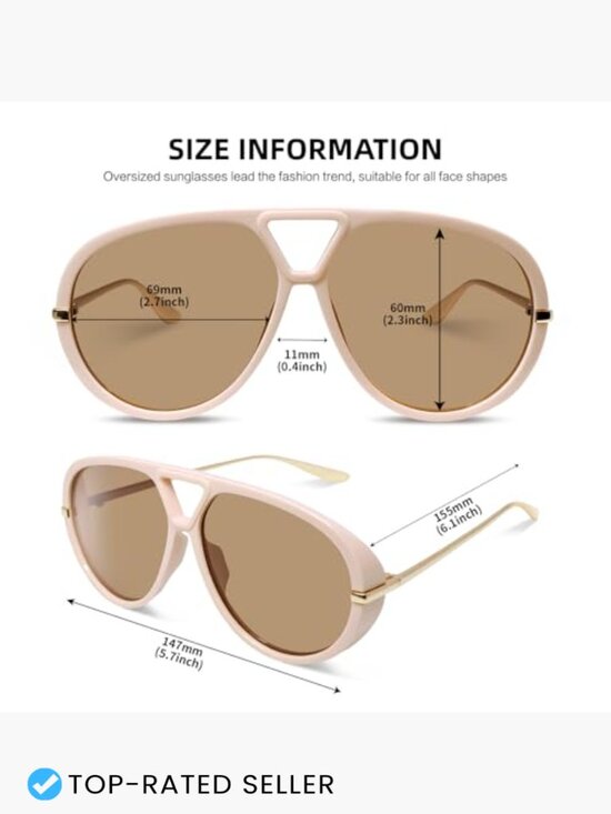 Retro Oversized Aviator Sunglasses Polarized Square Shades Vintage 70s main image 7